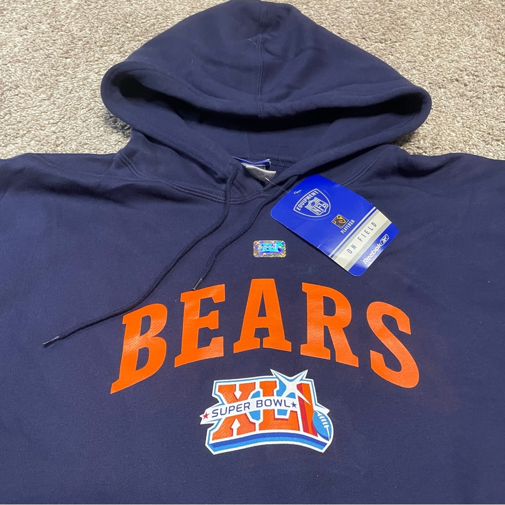 NWT Men’s Reebok NFL On Field Super Bowl XLI Chicago Bears Hoodie Size XXL - Picture 2 of 5